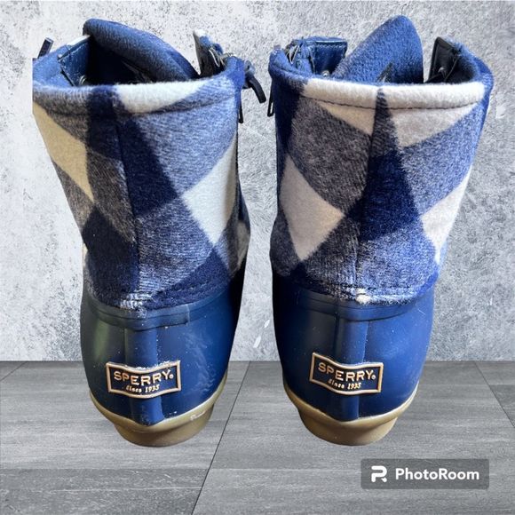 Sperry Saltwater Check Navy Duck Boots Sz10 - Picture 4 of 11